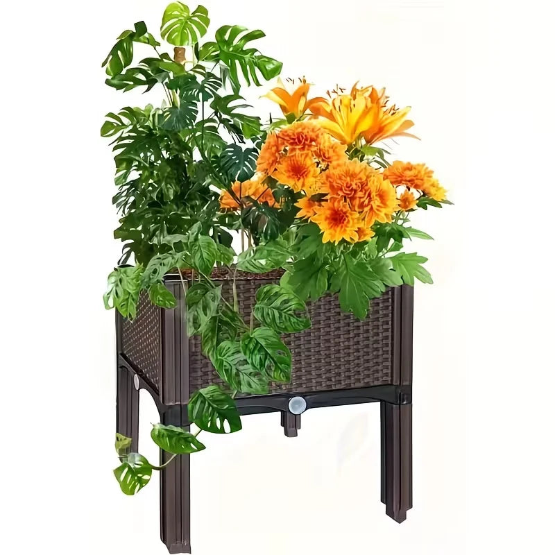 Elevated Plastic Garden Planter Box With Legs And Drainage