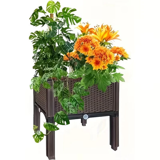 Elevated Plastic Garden Planter Box With Legs And Drainage