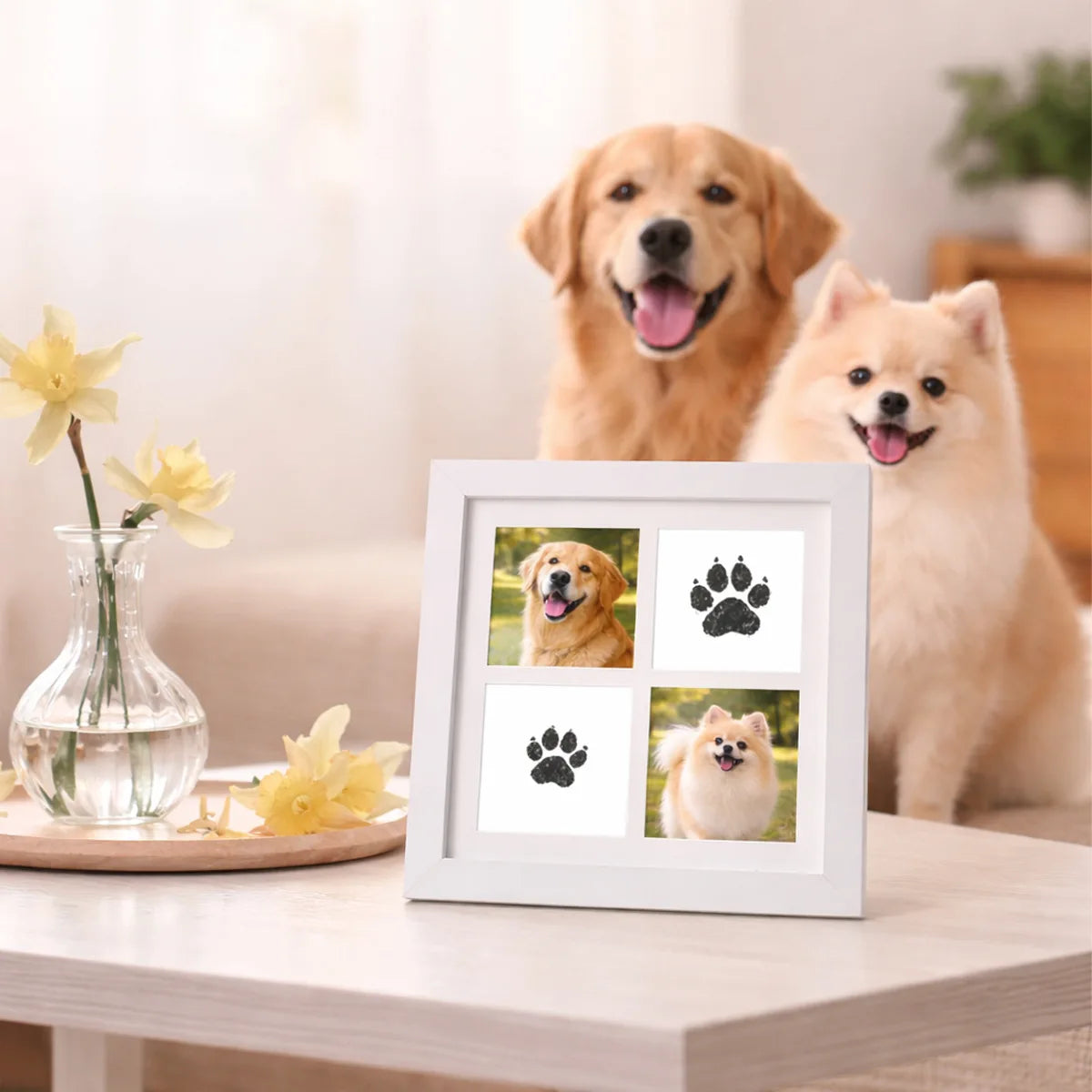 Solid Wood Pet Paw Print Keepsake Frame With Ink Pad