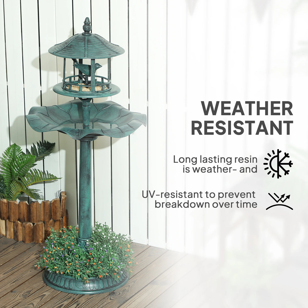 Outsunny 3-In-1 Resin Bird Bath Feeder And Garden Planter