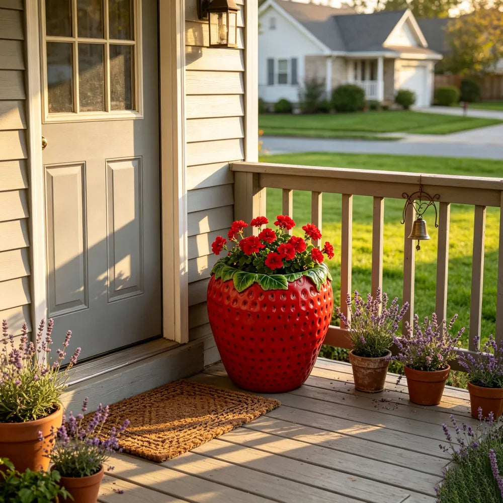 Decorative Strawberry Shaped Polyresin Garden Planter Pot