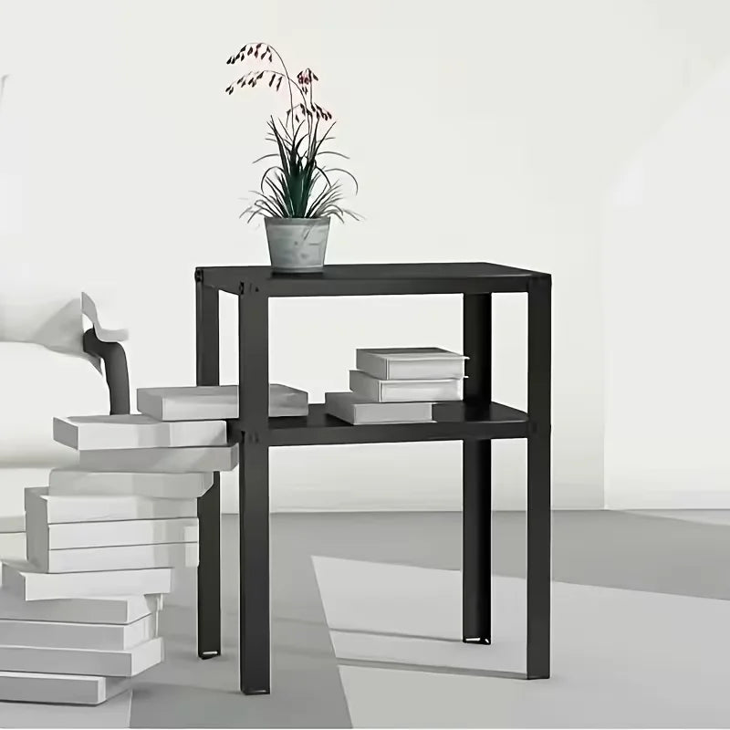 Industrial Metal Nightstand Floor Storage Rack With Open Shelves