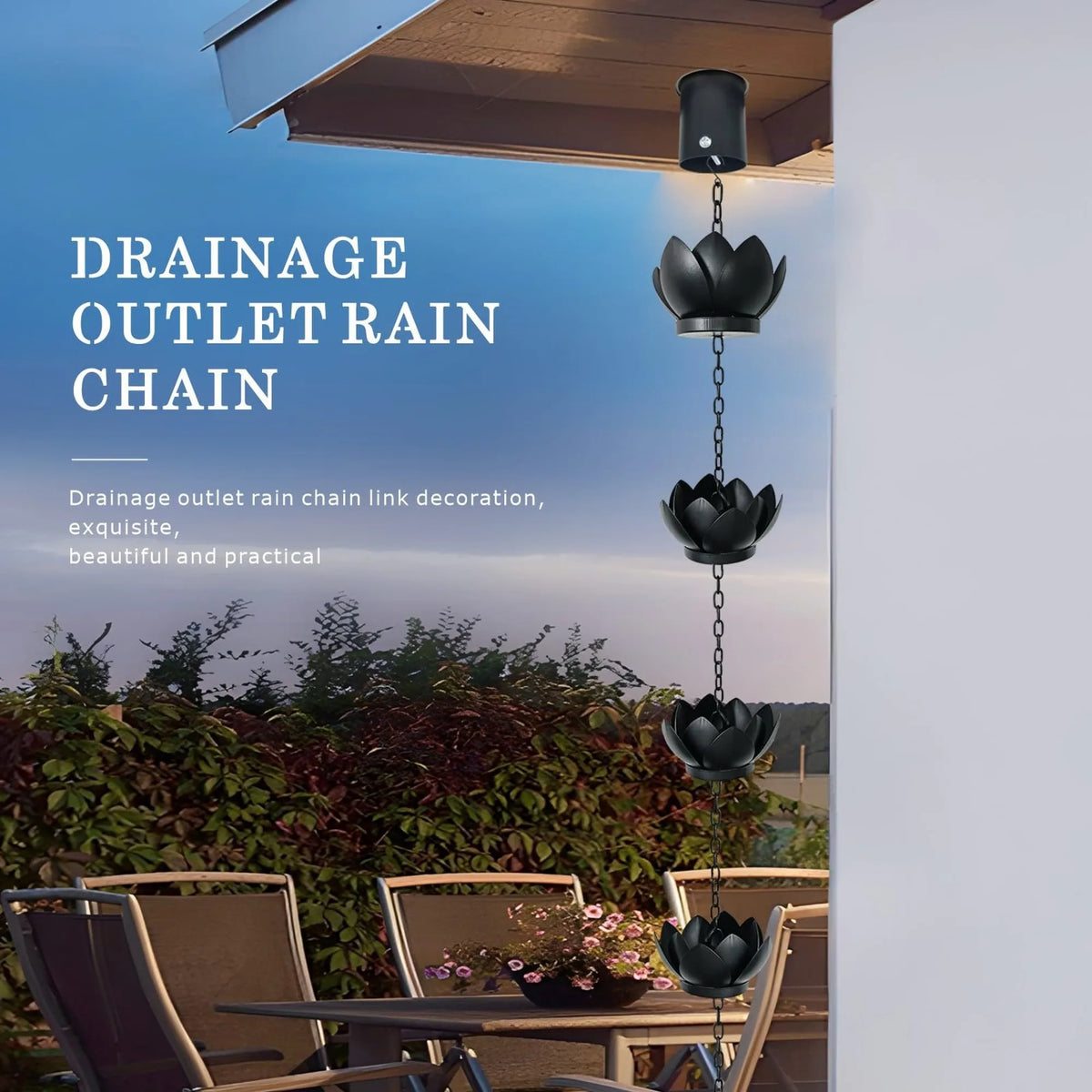 Elegant Lotus Metal Rain Chain With Gutter Adapter For Yard Decor