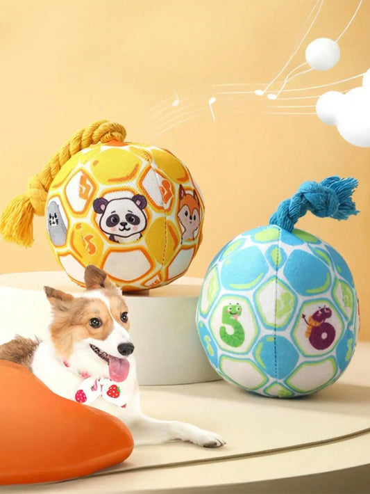 Durable Squeaky Cloth Dog Toy Ball With Rope For Pets