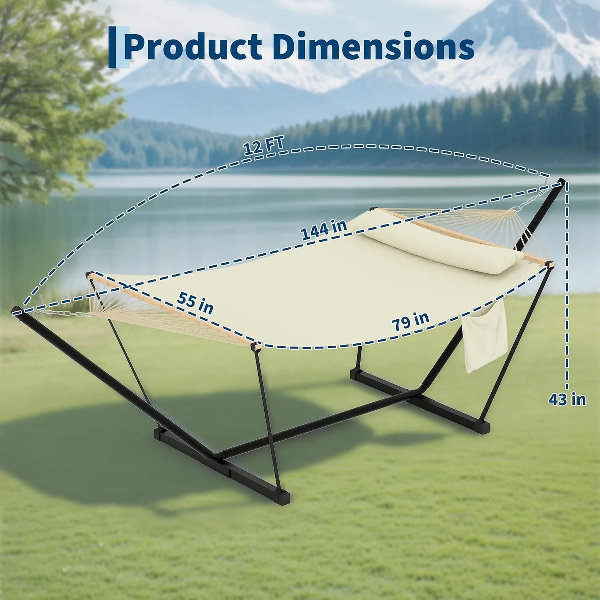Double Hammock With Stand And Pillow For Outdoor Relaxation